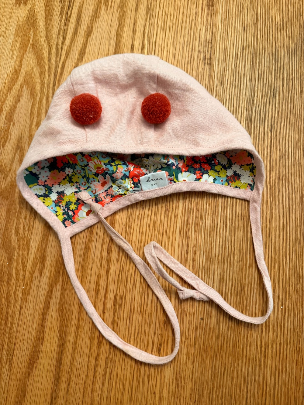 Briar Bonnet - Rifle Paper Co. Pink Floral-Lined Double Pom bonnet